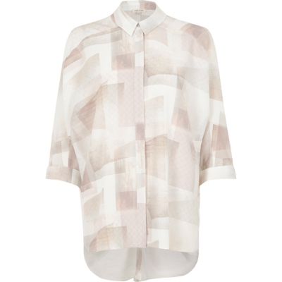 Pink and cream geo print oversized shirt